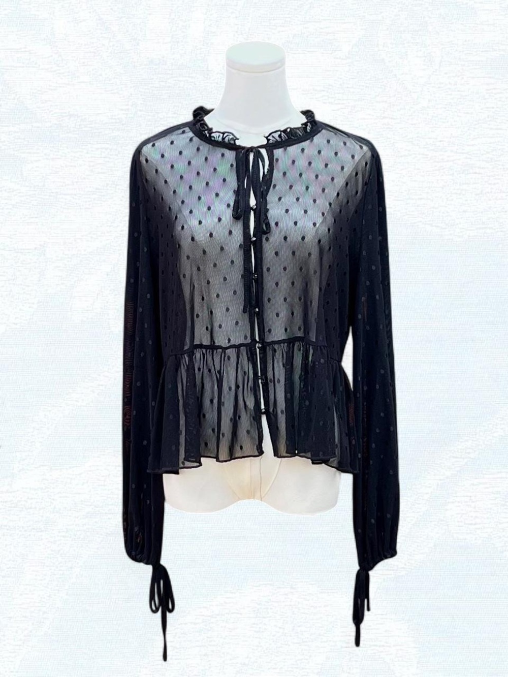 SHEIN Black Sheer Polka Dot Blouse
